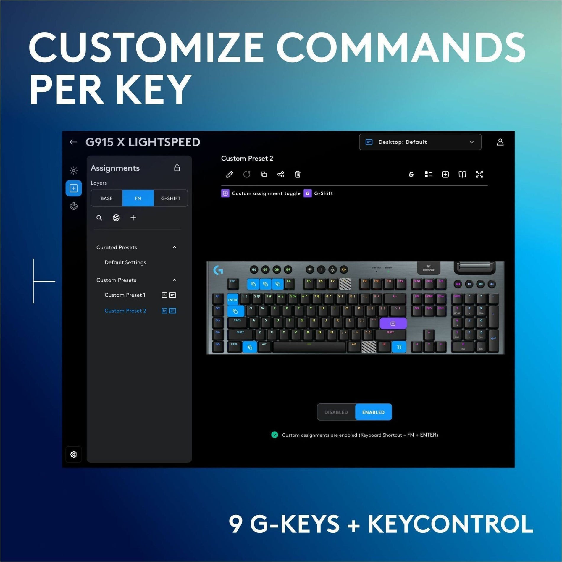 Screenshot of G HUB software showing key customization interface for G915 X LIGHTSPEED-alternate-image5