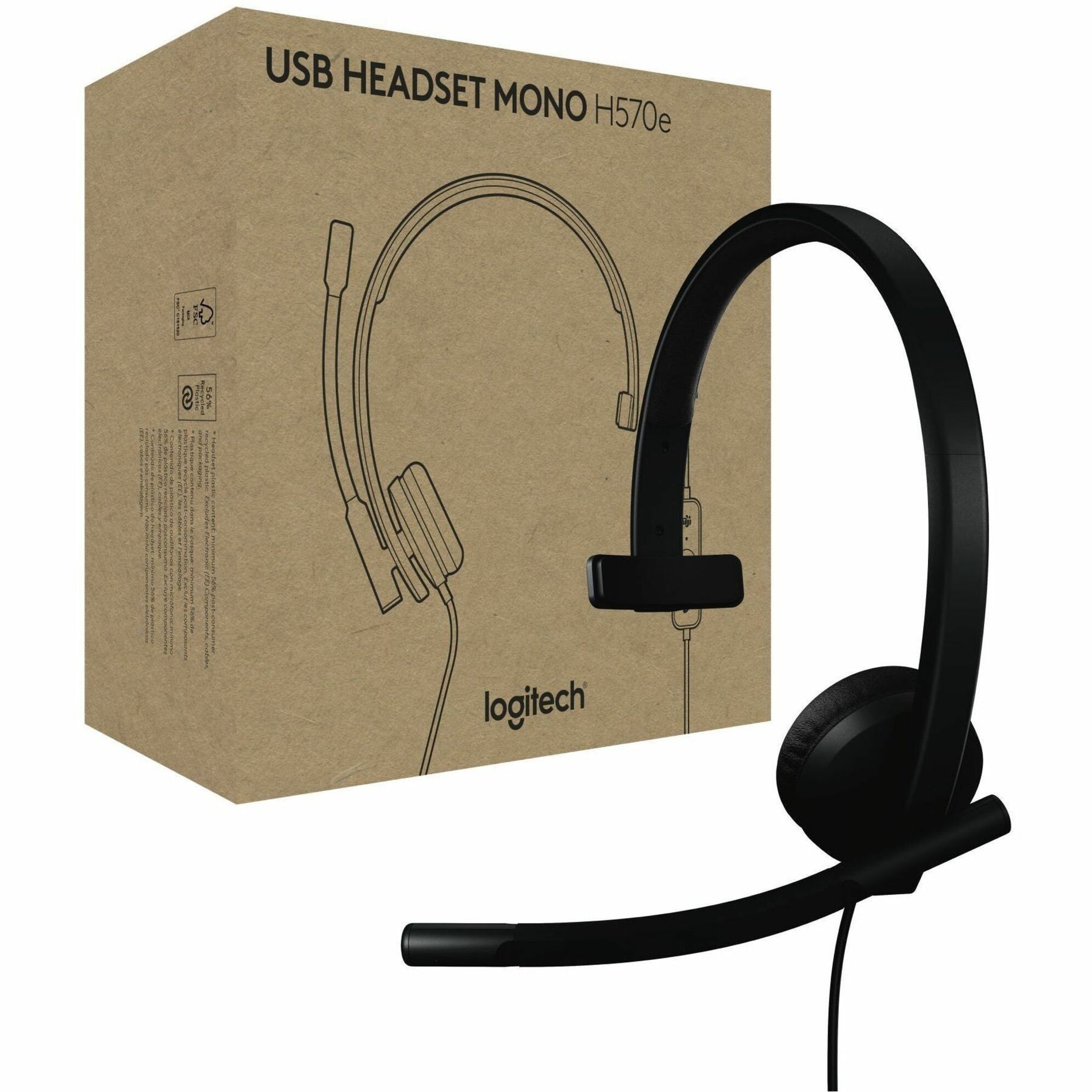 Headset USB Logitech H570e dengan Mikrofon untuk PC dan Mac Headset Wired USB-C dengan Suara Mono Mikrofon Peredam Suara dan Kontrol Inline Disertifikasi untuk Microsoft Teams Hitam (981-001425)