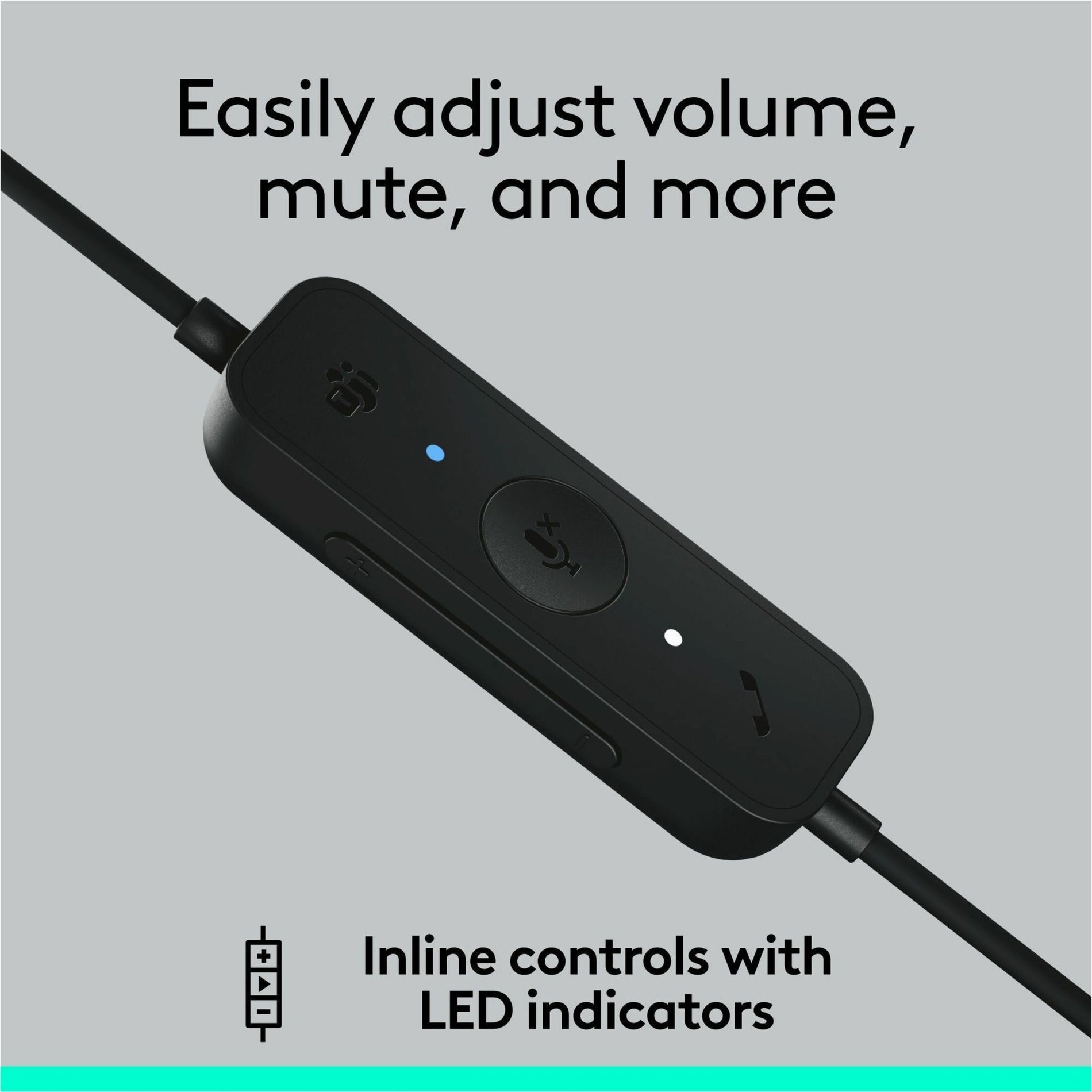 Detailed view of Logitech H570e inline controls with LED indicators-alternate-image4