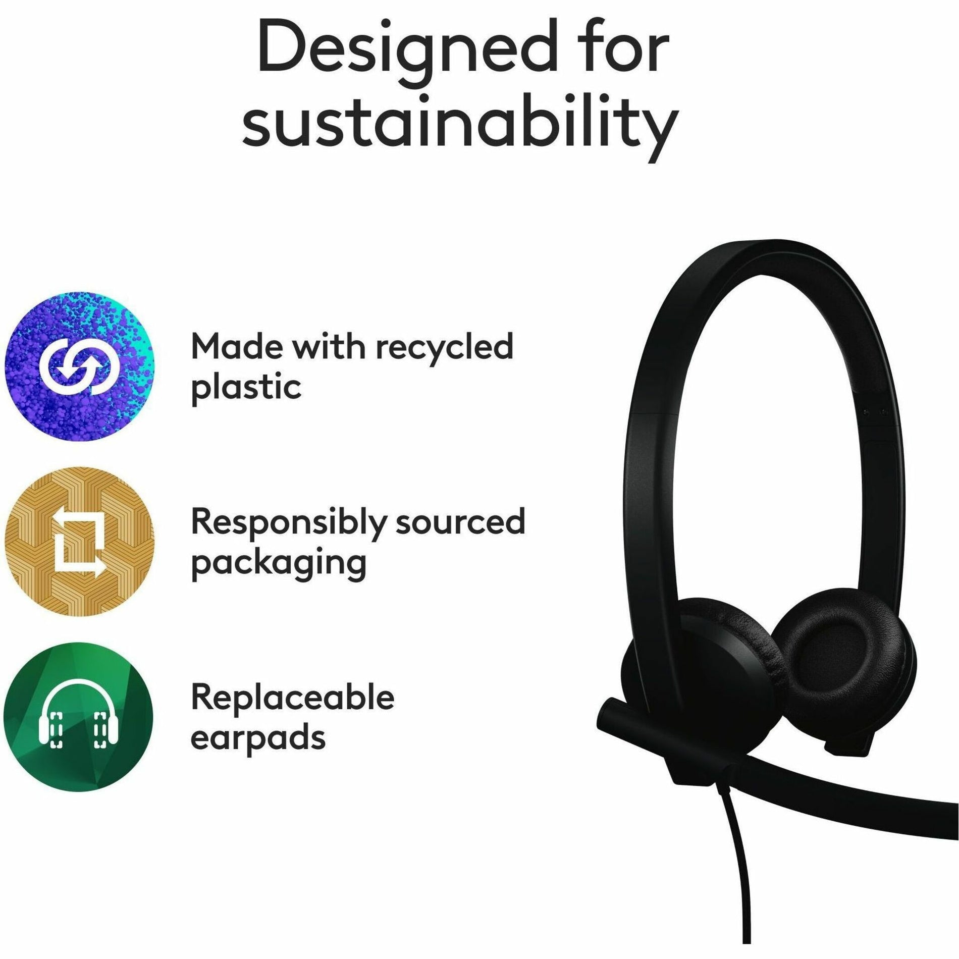 Logitech H570e USB Headset Dengan Mikrofon untuk PC dan Mac Headset USB-A Kabel Dengan Suara Stereo Mikrofon Pengurangi Kebisingan dan Kontrol Inline Sertifikat untuk Microsoft Teams Hitam (981-001428)