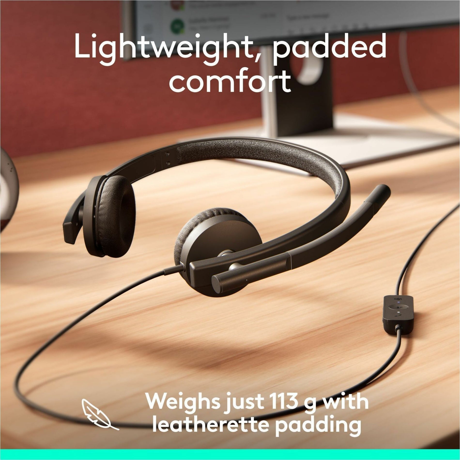 Logitech H570e USB Headset Dengan Mikrofon untuk PC dan Mac Headset USB-A Kabel Dengan Suara Stereo Mikrofon Pengurangi Kebisingan dan Kontrol Inline Sertifikat untuk Microsoft Teams Hitam (981-001428)