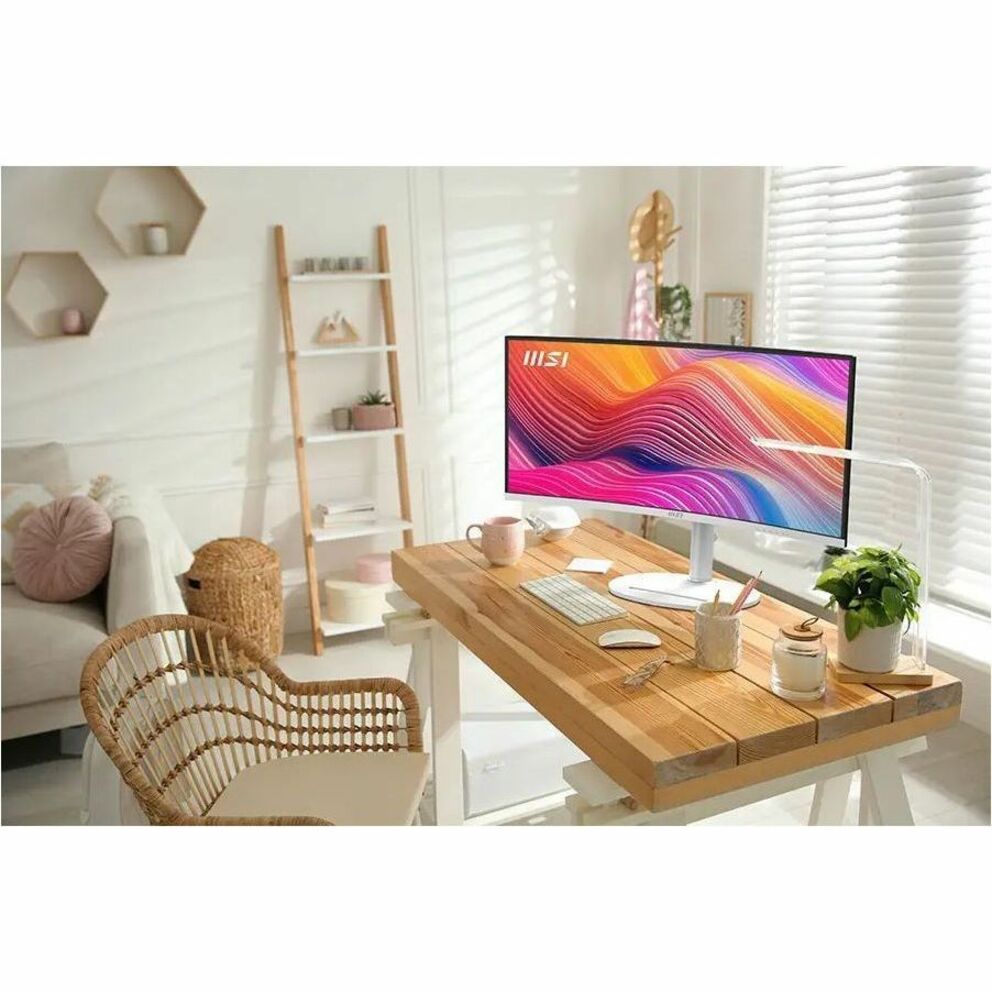 MSI Modern MD342CQPW Curved Monitor; Matt Weiß; 34" Bildschirm; VA-Panel; 3440x1440 (UWQHD) Auflösung; Adaptive-Sync; HDR bereit; nicht blendend mit schmalem Rahmen: 120Hz Bildwiederholrate; Neigung Drehung Höhenverstellung und Pivot einstellbar