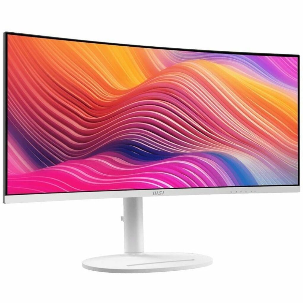 MSI Modern MD342CQPW Curved Monitor; Matt Weiß; 34" Bildschirm; VA-Panel; 3440x1440 (UWQHD) Auflösung; Adaptive-Sync; HDR bereit; nicht blendend mit schmalem Rahmen: 120Hz Bildwiederholrate; Neigung Drehung Höhenverstellung und Pivot einstellbar