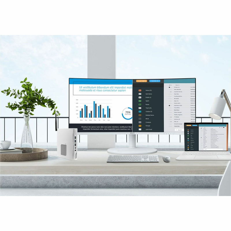 MSI Modern MD342CQPW showing data visualization and charts