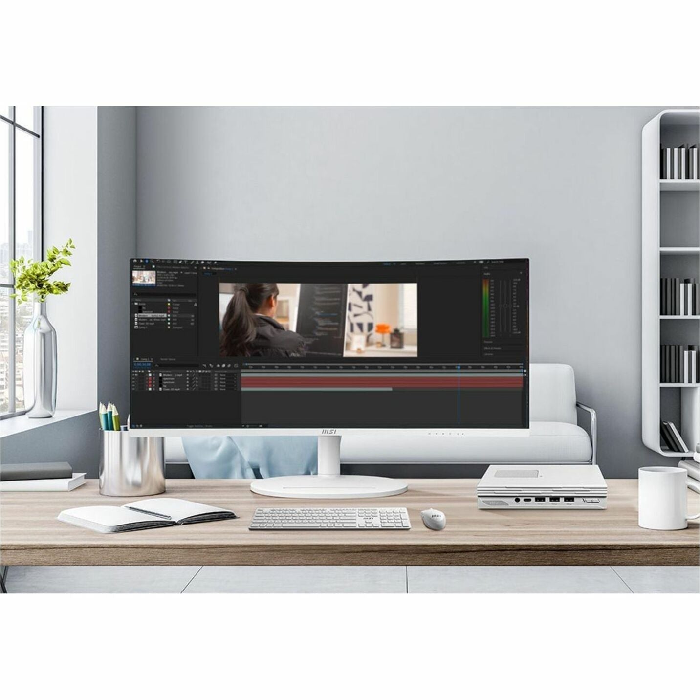 MSI Modern MD342CQPW in video editing workspace setup-alternate-image6