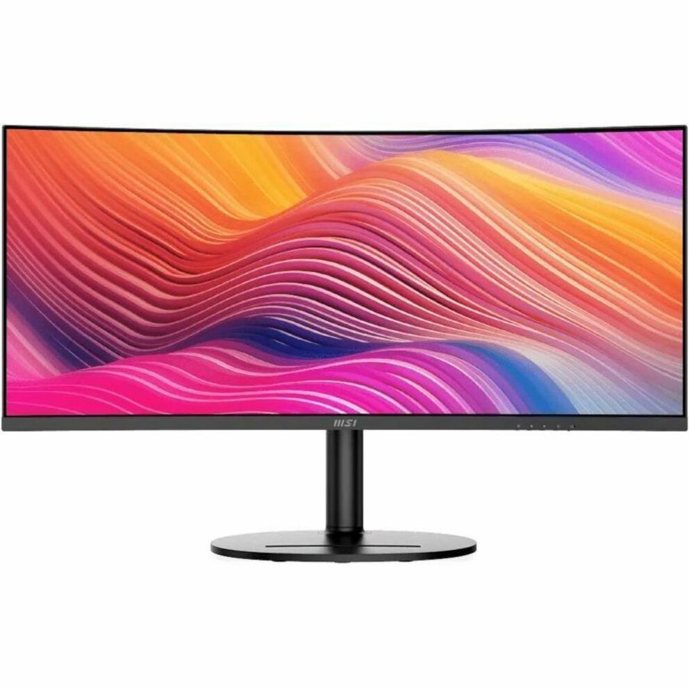 MSI Modern MD342CQP Curved Monitor; Matt Schwarz; 34 Bildschirm; VA-Panel; 3440x1440 (UWQHD) Auflösung; Adaptive-Sync; HDR bereit; blendfrei mit schmalem Rahmen: 120Hz Wiederholfrequenz; Neigung Drehung Höhenverstellung und Pivot einstellbar