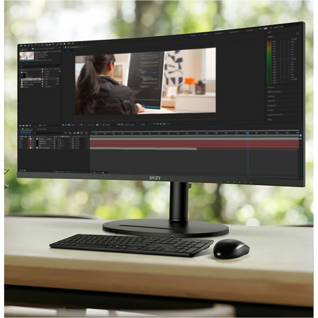 MSI Modern MD342CQP Curved Monitor; Matt Schwarz; 34" Bildschirm; VA-Panel; 3440x1440 (UWQHD) Auflösung; Adaptive-Sync; HDR bereit; blendfrei mit schmalem Rahmen: 120Hz Wiederholfrequenz; Neigung Drehung Höhenverstellung und Pivot einstellbar