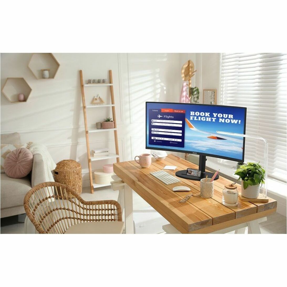 MSI Modern MD342CQP Curved Monitor; Matt Schwarz; 34" Bildschirm; VA-Panel; 3440x1440 (UWQHD) Auflösung; Adaptive-Sync; HDR bereit; blendfrei mit schmalem Rahmen: 120Hz Wiederholfrequenz; Neigung Drehung Höhenverstellung und Pivot einstellbar