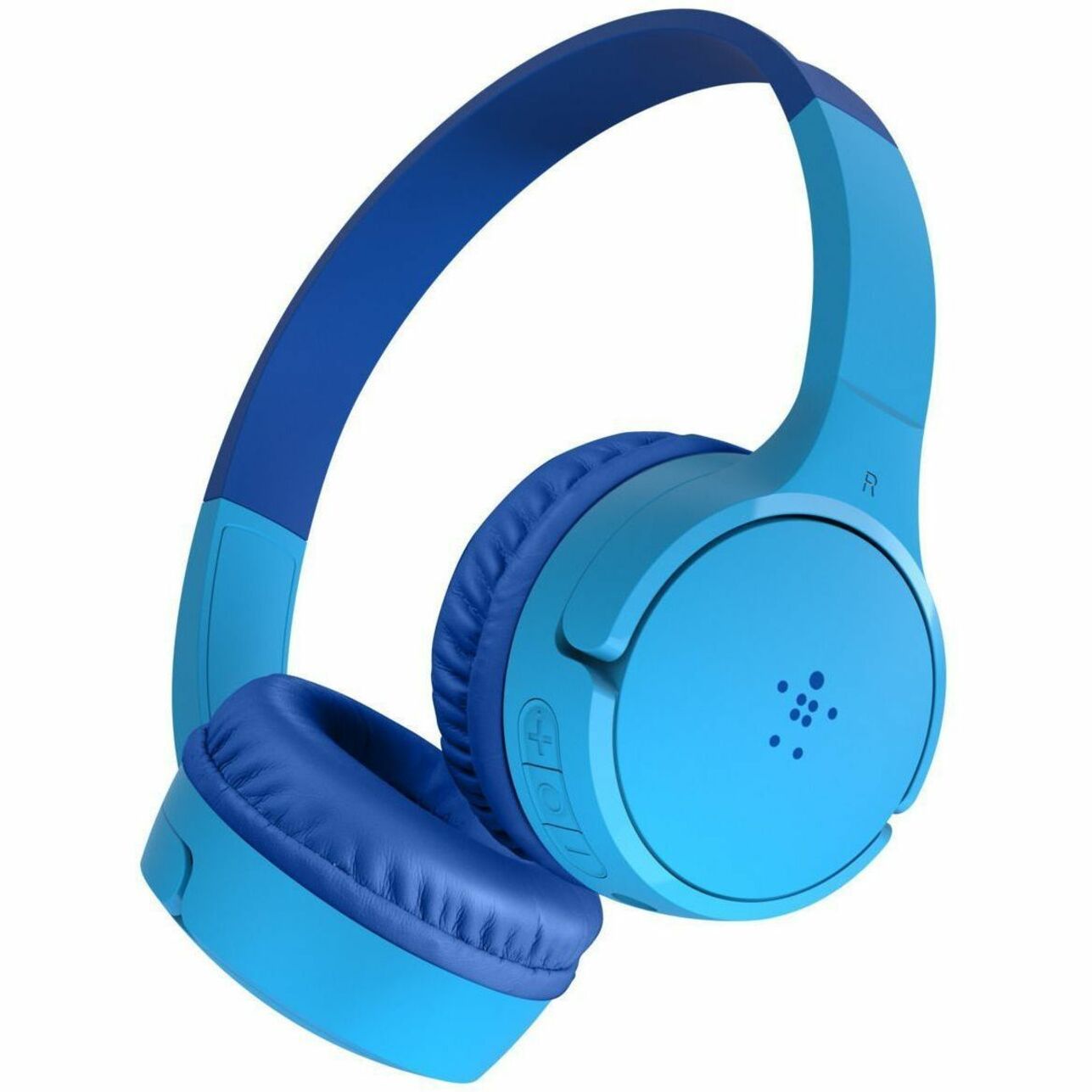 Belkin SoundForm Mini kids headphones in blue showing side view with cushioned earpads-alternate-image1