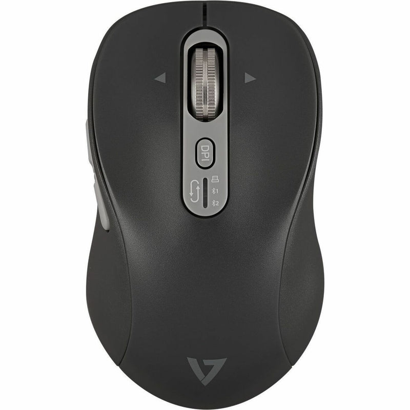 Top view of V7 MW600BT wireless mouse showing 4-way scroll wheel and DPI button