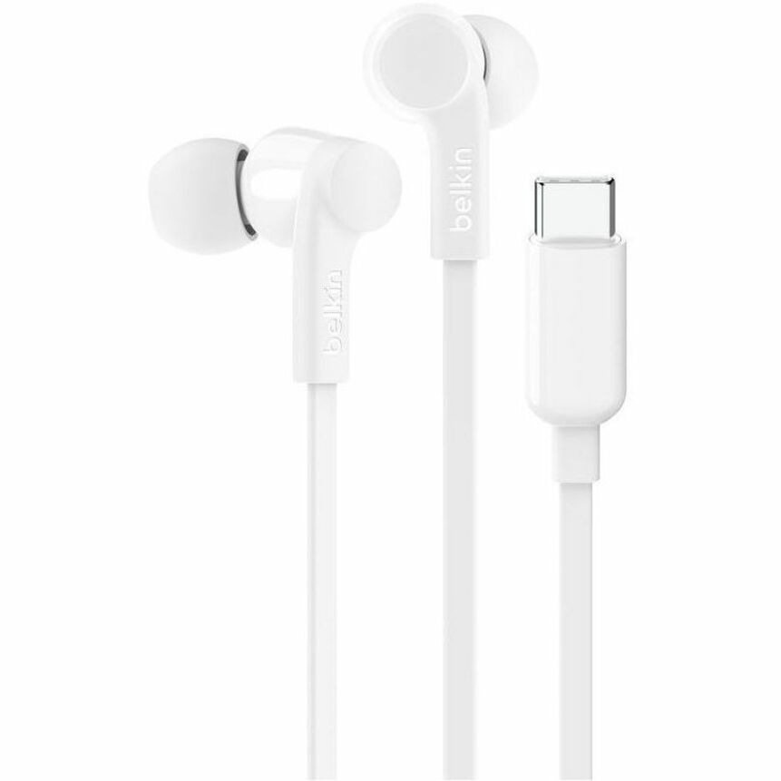 Belkin SoundForm USB-C Wired Earbuds, Adjustable Volume Limiter, Stereo Sound, Tangle-Free Cable, Water Resistant, White - G3H0002FQWHV2 (2 Year Warranty)