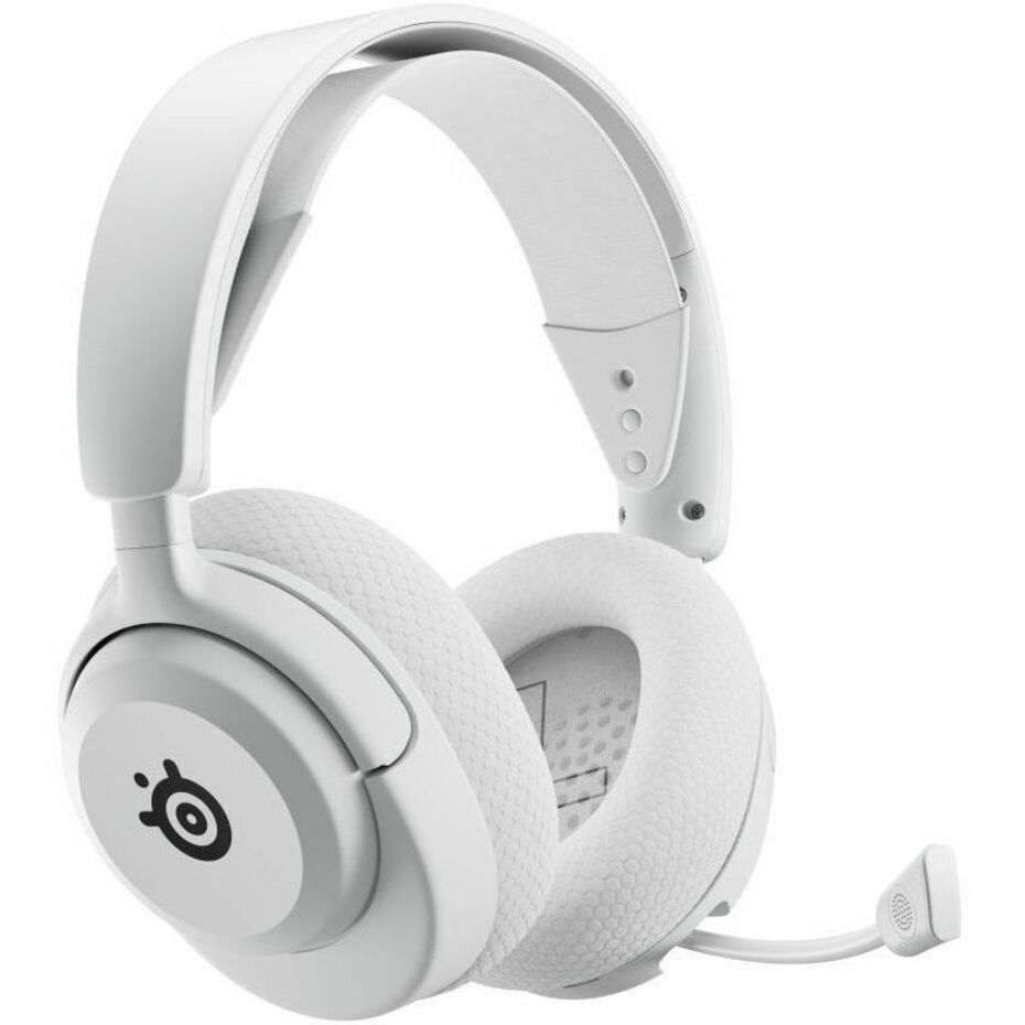 Side view of white SteelSeries Arctis Nova 5 gaming headset with retractable microphone-alternate-image1