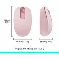 Dimensional diagram of Logitech M196 mouse showing size specifications-alternate-image8