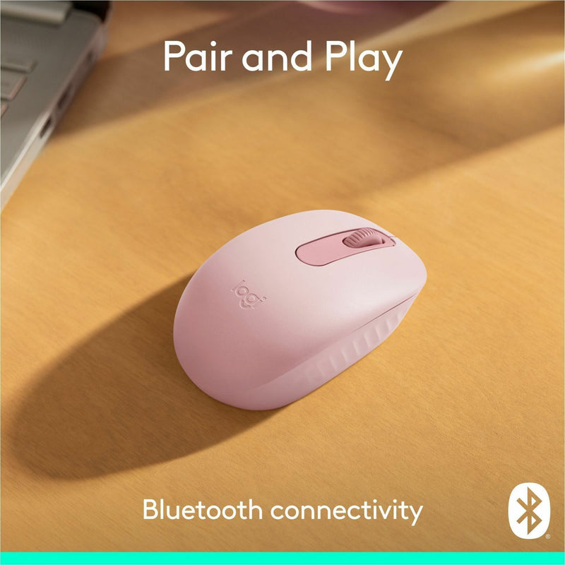 Logitech M196 mouse with Bluetooth icon showing wireless connectivity