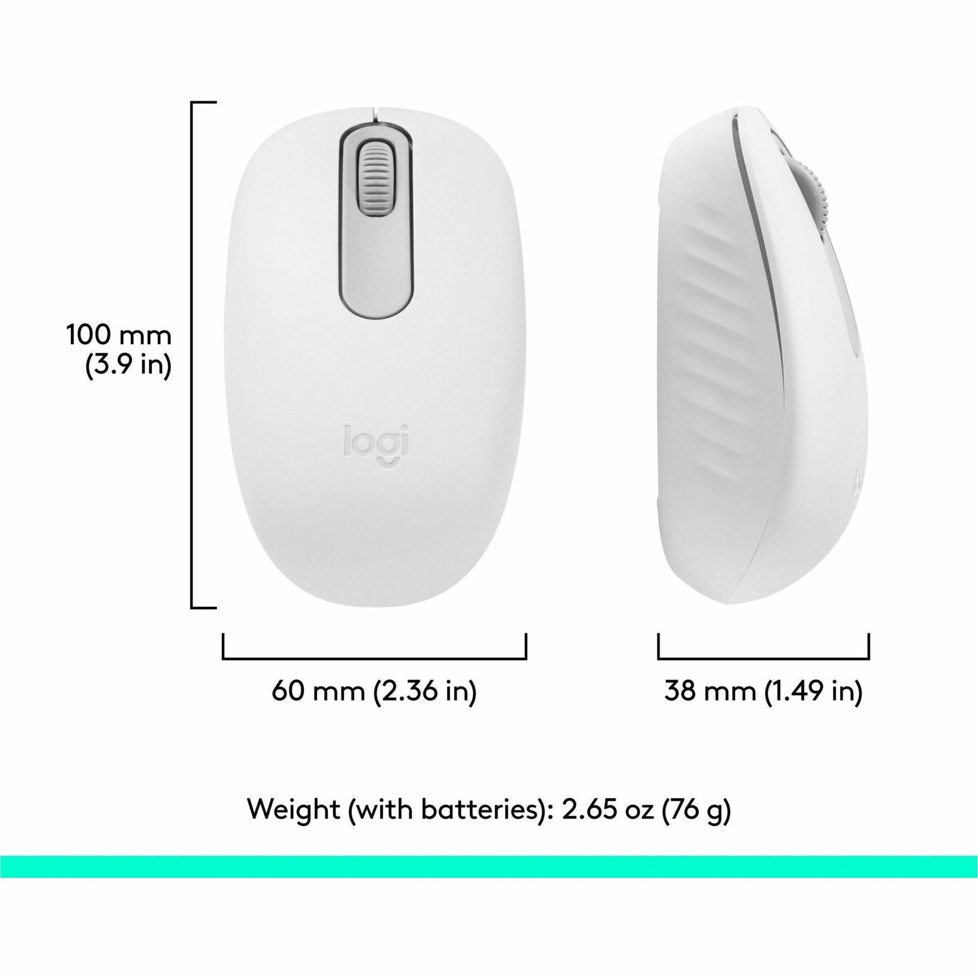 Technical diagram showing dimensions of Logitech M196 mouse-alternate-image9