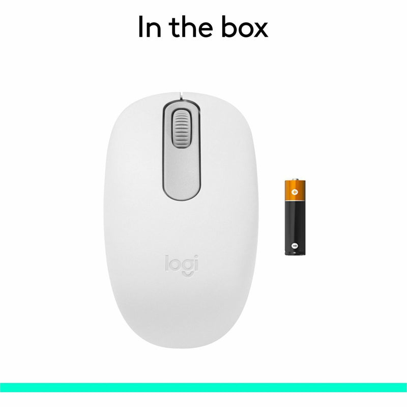 Logitech M196 mouse and AA battery showing package contents