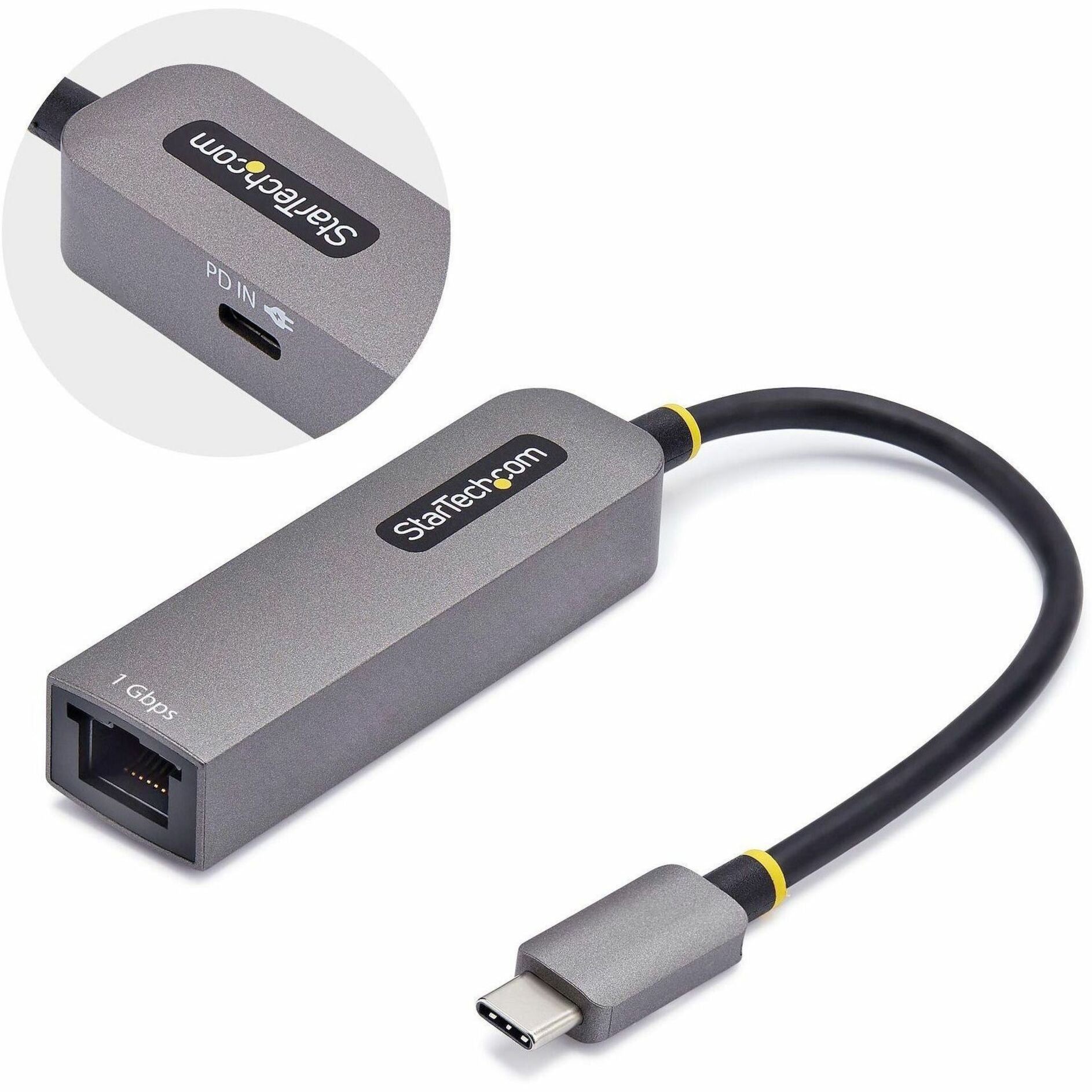 StarTech.com USB-C to Ethernet adapter with PD pass-through port shown from multiple angles-alternate-image1