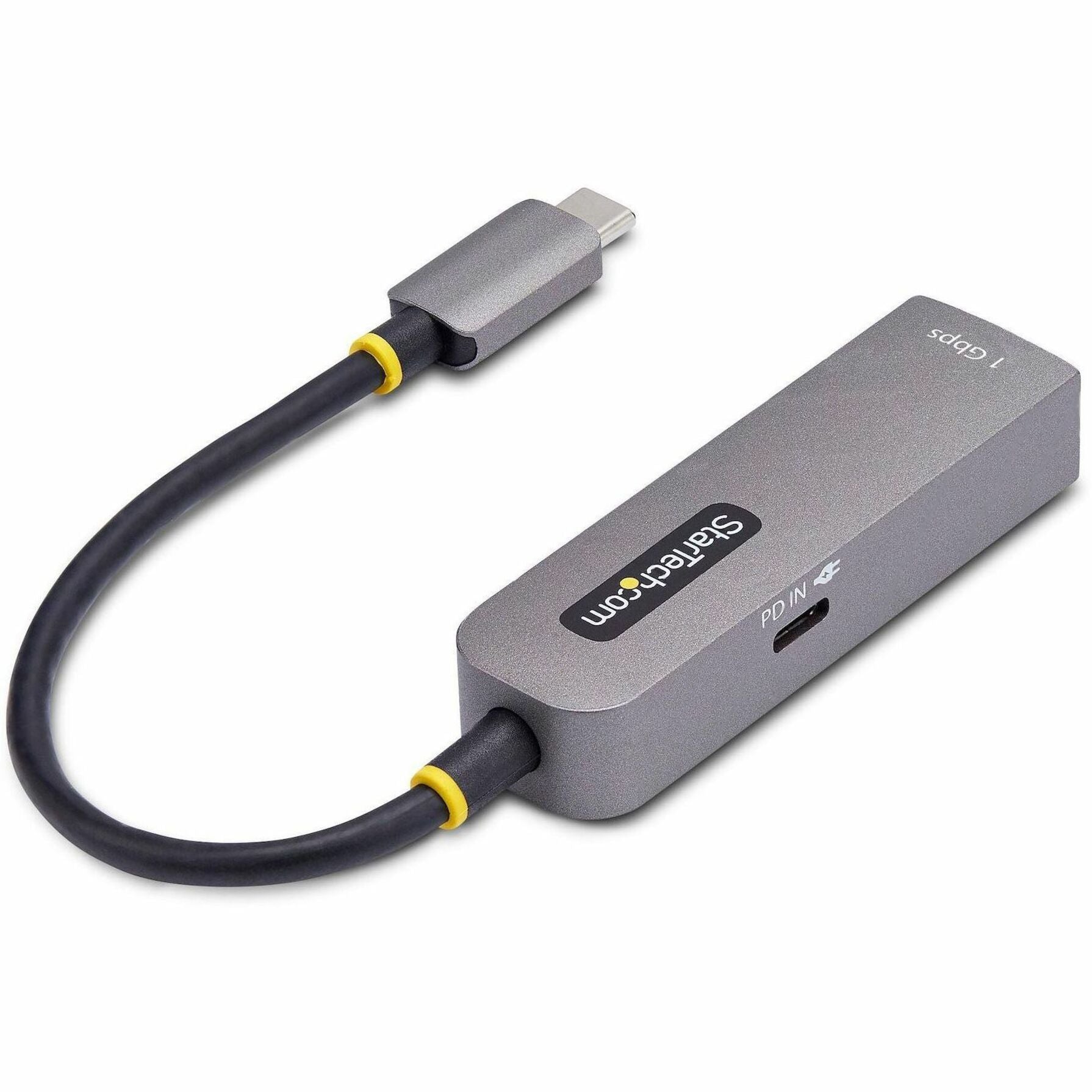 Side view of the StarTech.com USB-C Ethernet adapter showing sleek space gray finish-alternate-image2