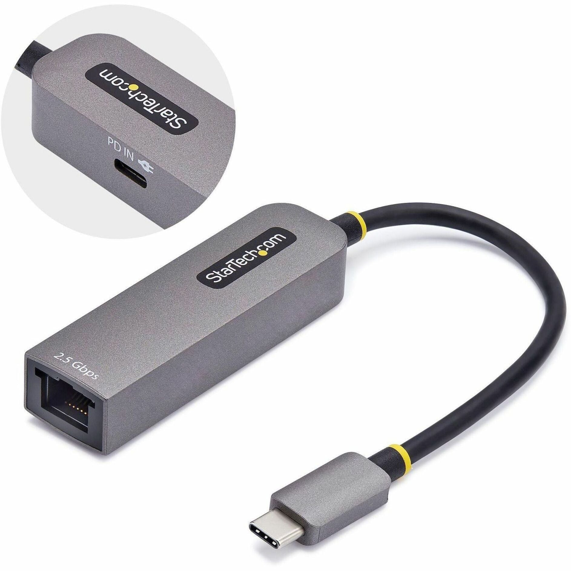 StarTech.com USB-C to 2.5GbE adapter with PD charging port shown from multiple angles-alternate-image1