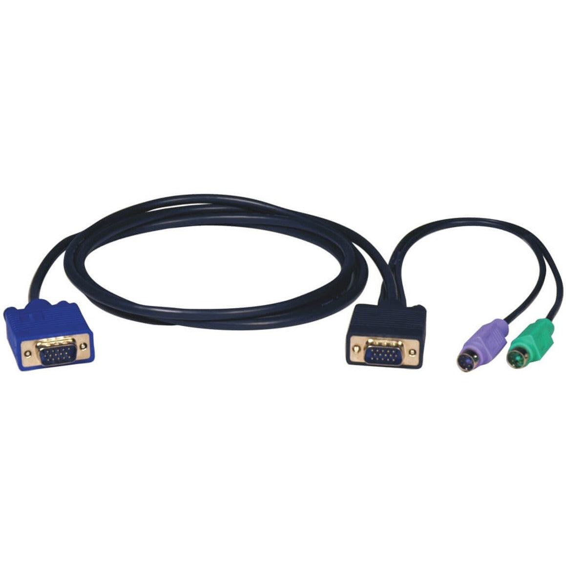 15-foot black PS/2 KVM cable with blue HD15 connectors and purple/green PS/2 connectors for keyboard and mouse connections-alternate-image1