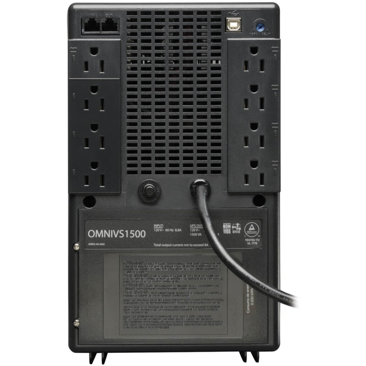 Tripp Lite by Eaton UPS Omni 1500VA Line-Interactive UPS, corrects brownouts. Modem/fax/ ethernet protection. USB port (OMNIVS1500)