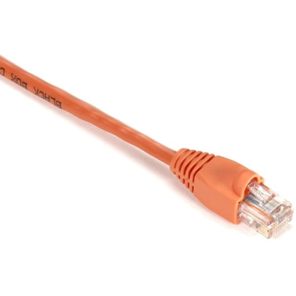 Close-up view of orange Cat5e ethernet patch cable showing RJ-45 connector with snagless boot and gold-plated contacts-alternate-image1