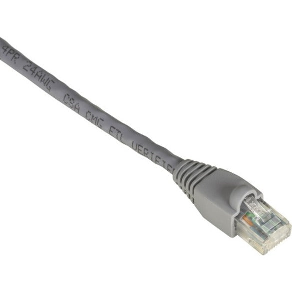 Close-up view of Black Box GigaTrue Cat6 patch cable showing gray snagless boot and RJ-45 connector with visible gold contacts