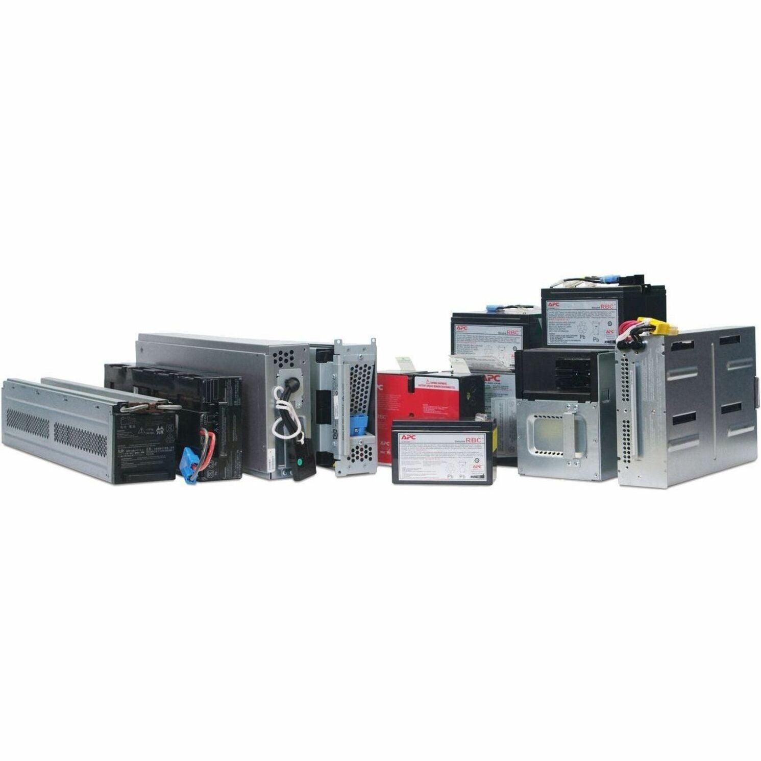 Collection of various APC replacement battery cartridges and UPS components displayed in a lineup-alternate-image2