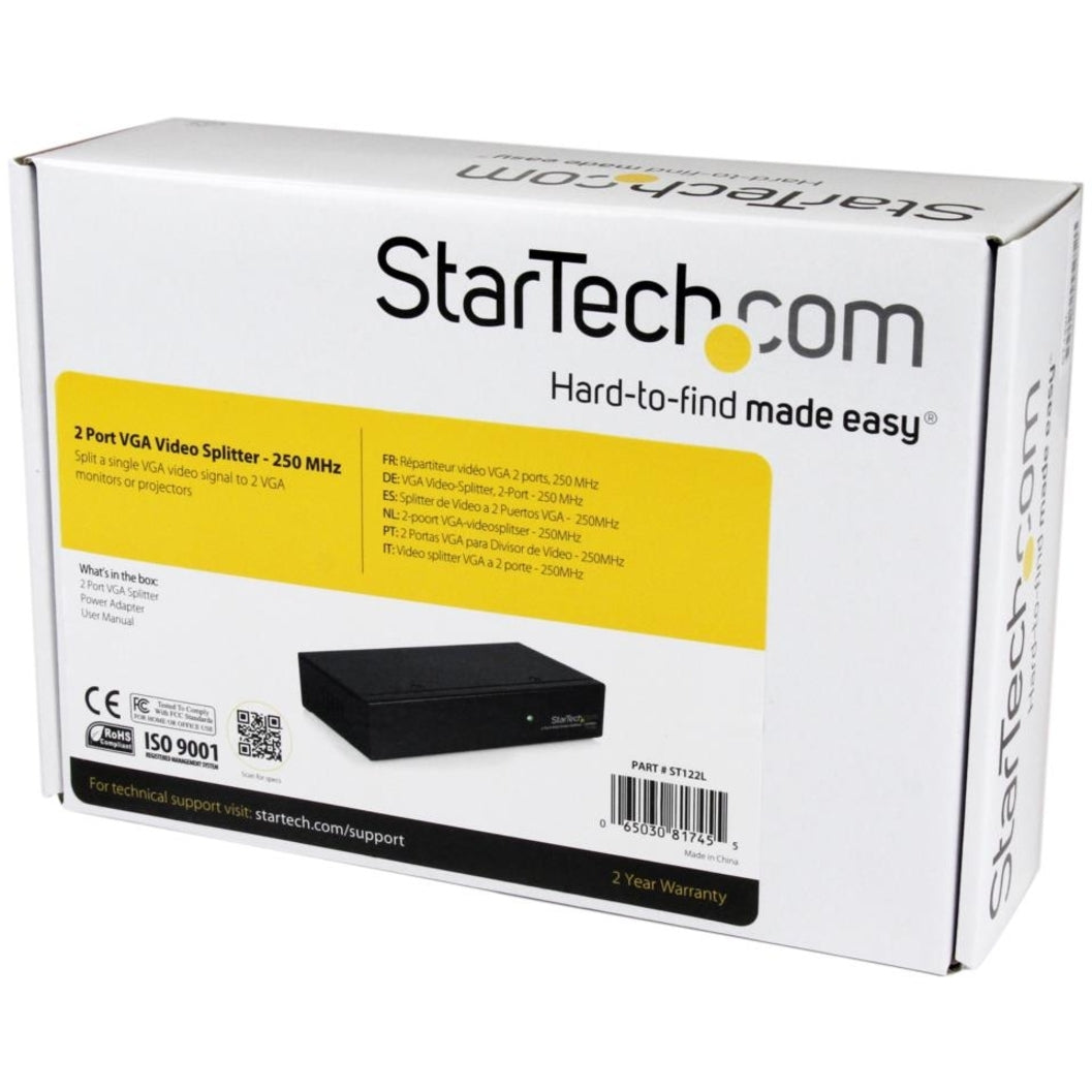 StarTech.com 2 Port VGA Video Splitter - 250 MHz (ST122L)