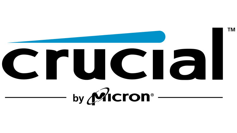 Crucial by Micron logo featuring black text with blue accent line and Micron trademark symbol