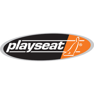 Playseat official logo featuring black and orange colors with metallic oval border-alternate-image1