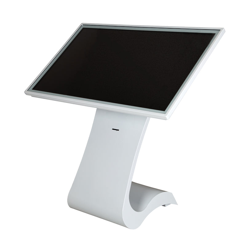 Side view of S-Design kiosk showing tilted display angle