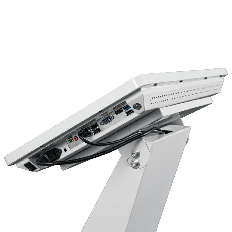 Close-up of kiosk mounting system and angle adjustment mechanism