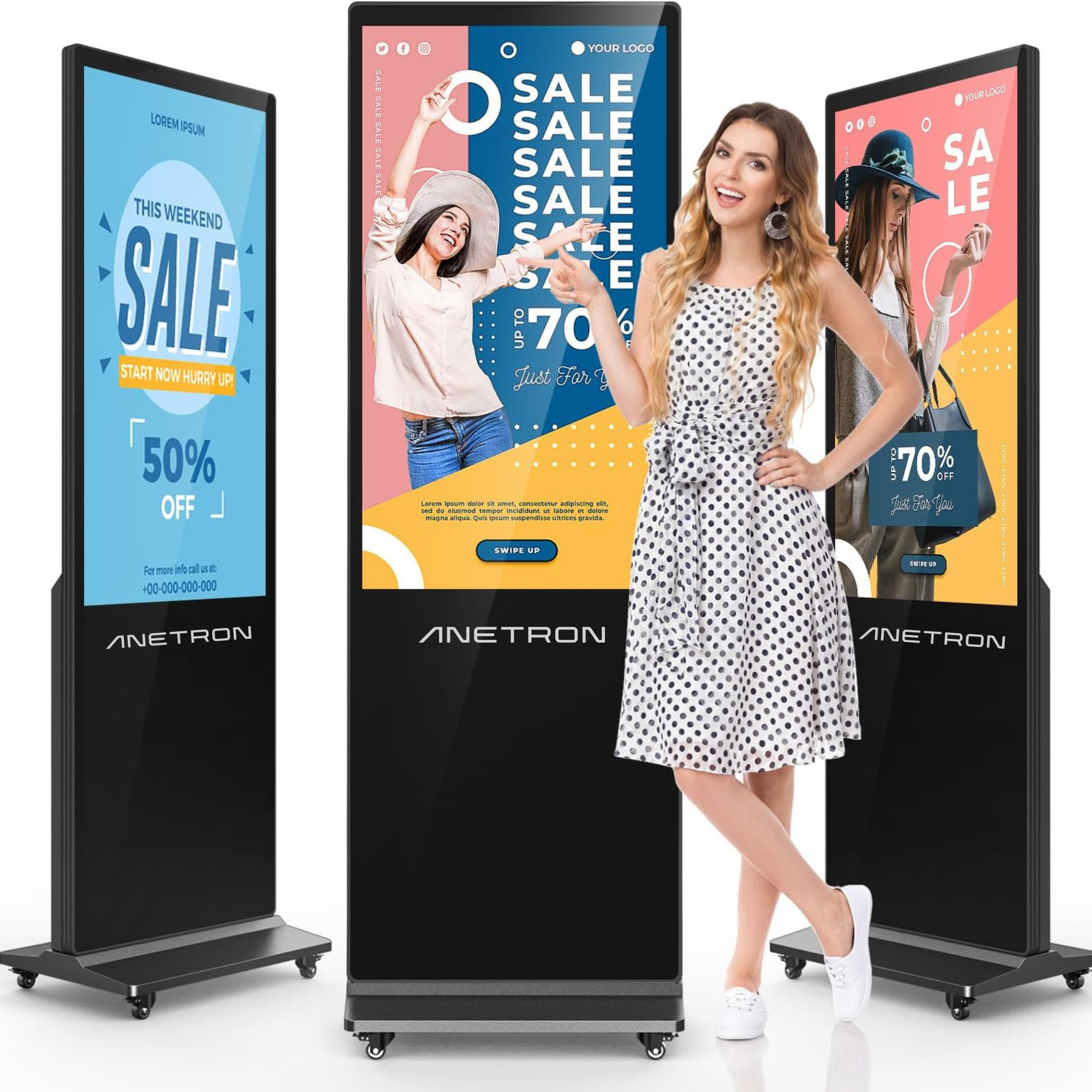 Anetron LG Display Digital Signage Portable Kiosk with 4K Touch Screen, Built-in Speaker, HDMI, USB, and Ethernet Connectivity -Free Global Shipping