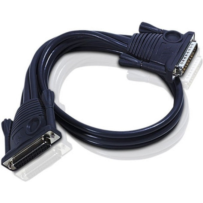 ATEN 2L-1700 black daisy chain cable with DB-25 male and female connectors, coiled in circular position showing both ends-alternate-image1