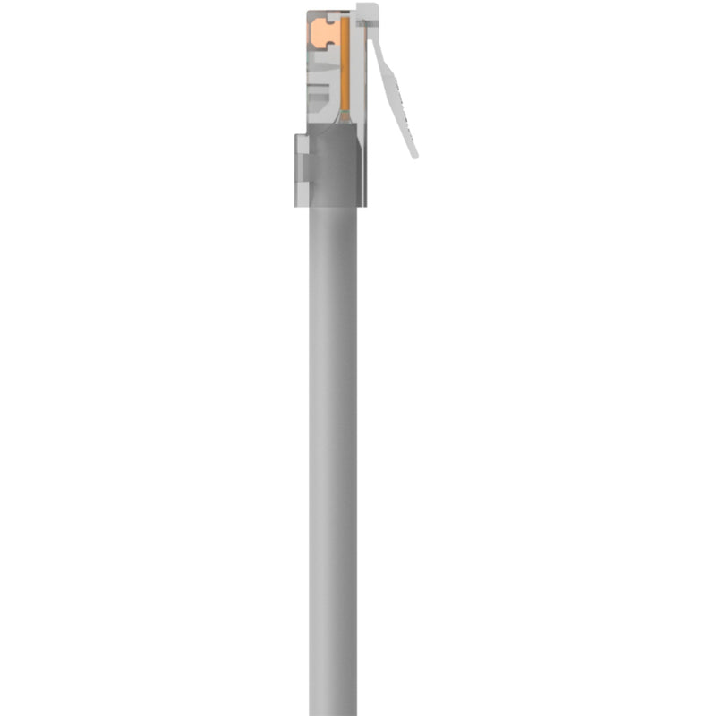 Detail view of RJ45 connector strain relief mechanism and cable interface