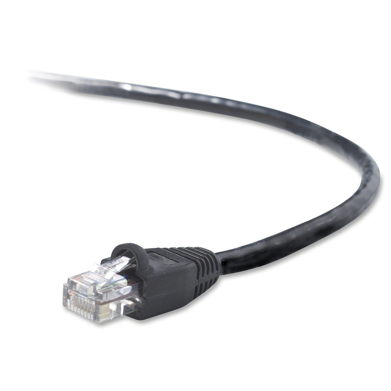 Side view of Belkin CAT5e ethernet cable showing strain relief boot and cable flexibility