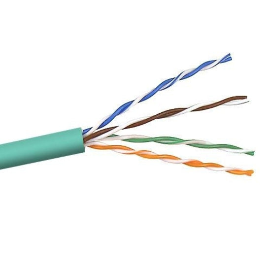 Close-up view of Belkin Cat5e cable internal structure showing eight color-coded twisted copper conductors emerging from green outer jacket