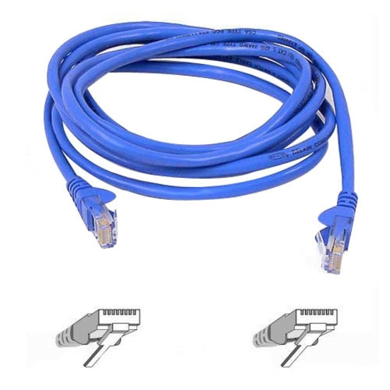 15-foot blue Belkin Cat5e network cable with RJ-45 connectors and snagless boots at both ends