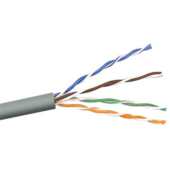 Close-up view of Belkin Cat6 cable internal wiring showing color-coded twisted pairs with gray outer jacket