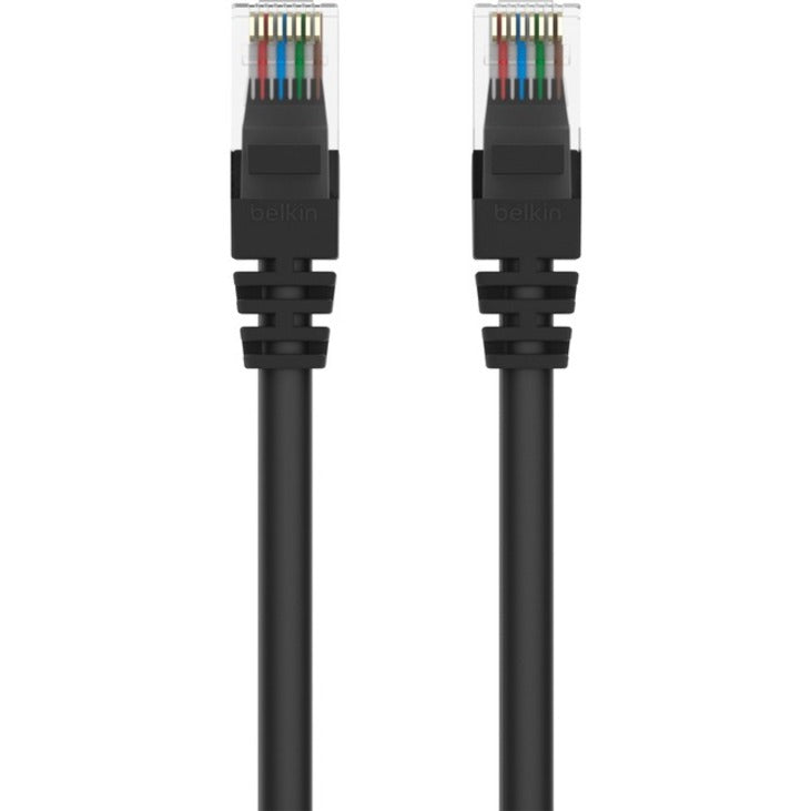 Detailed view of Belkin Cat5e cable strain relief system and connector boots