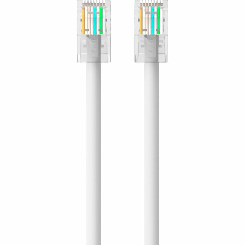 Side view of CAT5e ethernet cable connectors showing color-coded wire arrangement