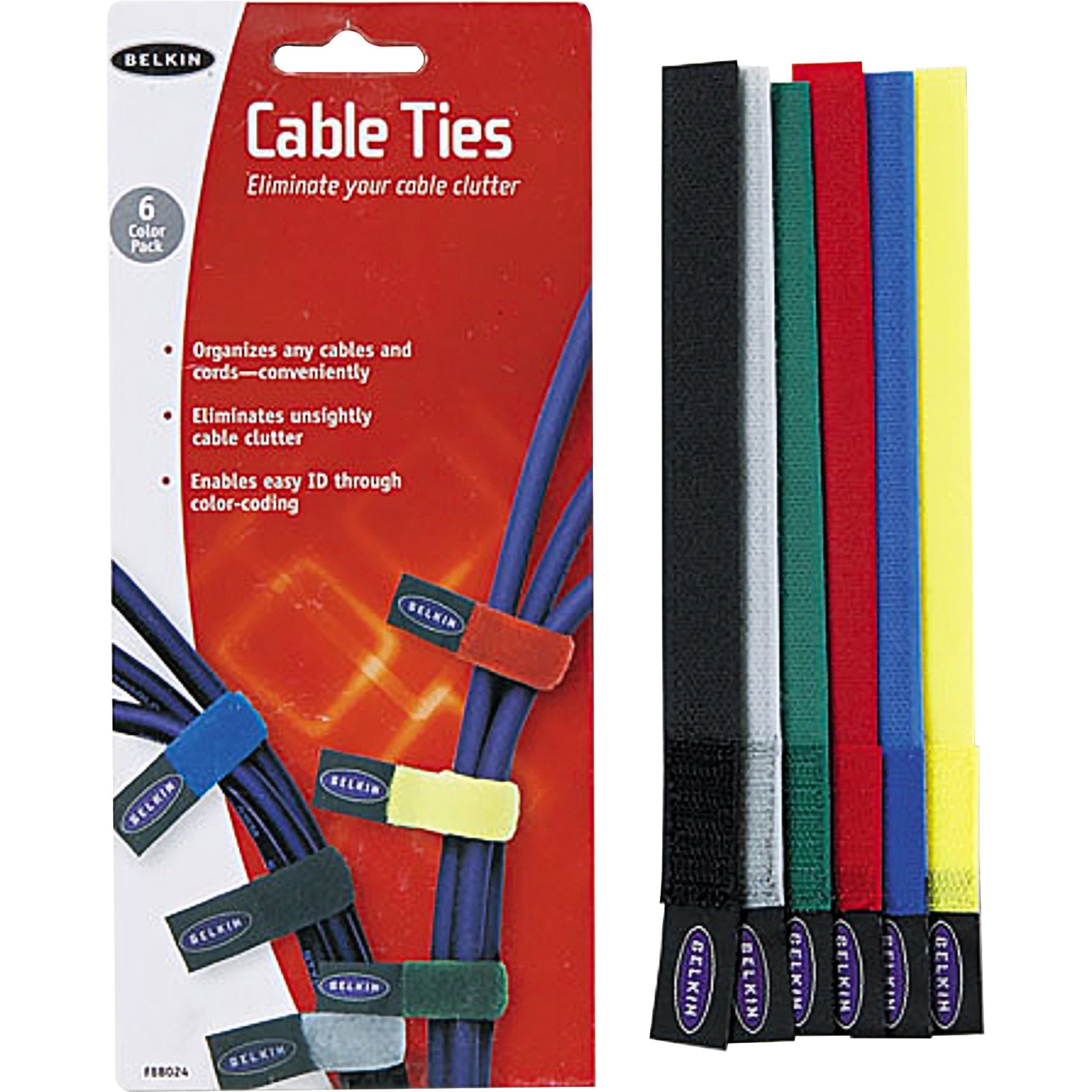 Belkin F8B024 Cable Ties 8 Inch - Black, 1 Pack - Hook-and-loop Cable Tying