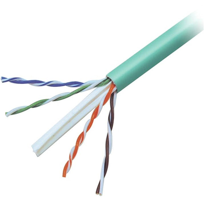 Close-up view of Belkin Cat6 cable internal structure showing separated twisted pairs with green outer jacket