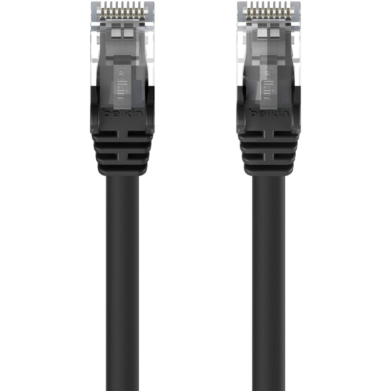 Detailed view of Belkin Cat5e RJ45 connector construction and contact design