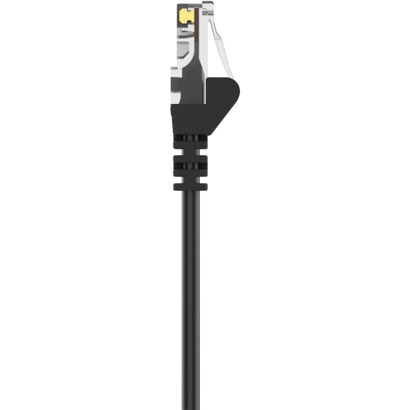 Side view of Belkin Cat5e cable snagless boot design showing strain relief features