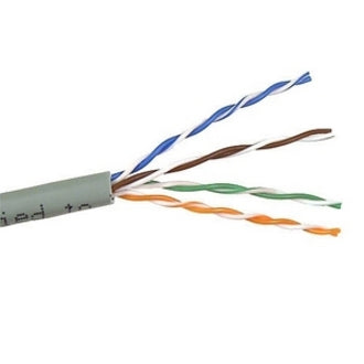 Close-up view of Belkin Cat5e cable internal construction showing color-coded twisted wire pairs