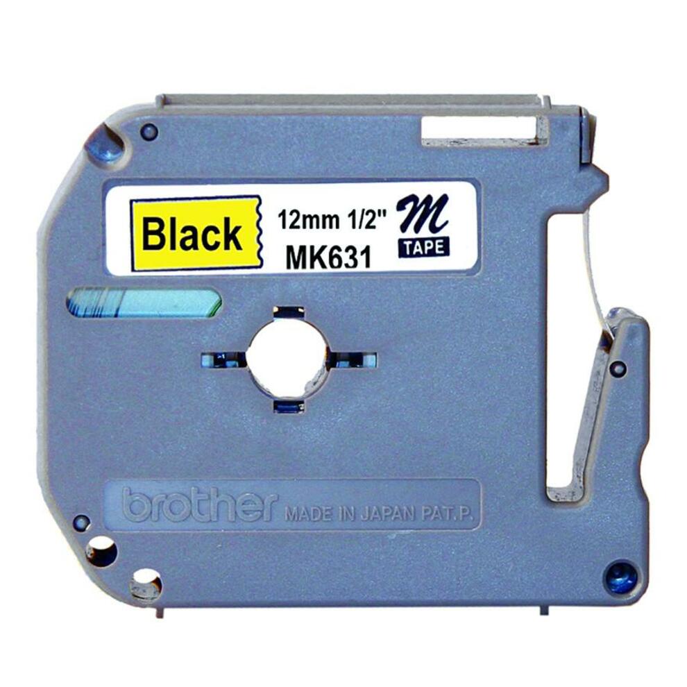 Brother MK631 P-touch Nonlaminated M Series Tape Cartridge 1/2" Black/Yellow  Brother MK631 P-touch Ikke-lamineret M-serie båndpatron 1/2" Sort/Gul