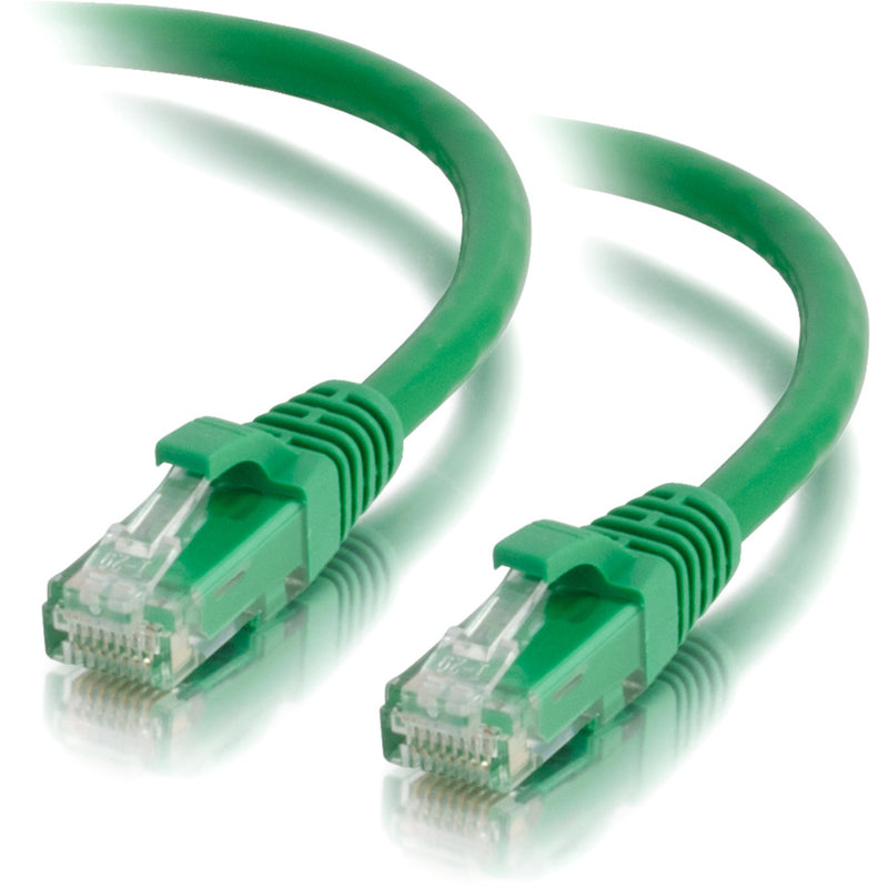 Full view of green Cat5e ethernet patch cable showing both RJ-45 connectors