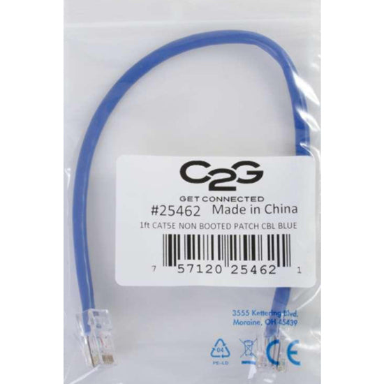 Product label on C2G Cat5e cable package showing model number and specifications